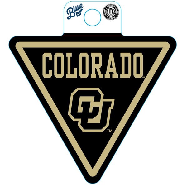 Colorado CU Buffaloes triangle-shaped sticker with gold border and logo